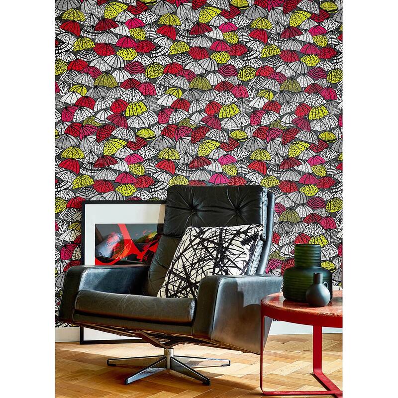 Dara Red Jolly Brollies Wallpaper