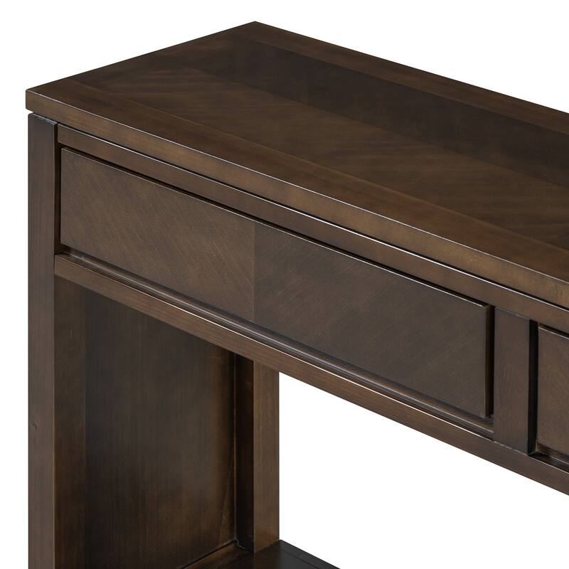 Brown Rustic Wooden Console Table with Storage Drawers