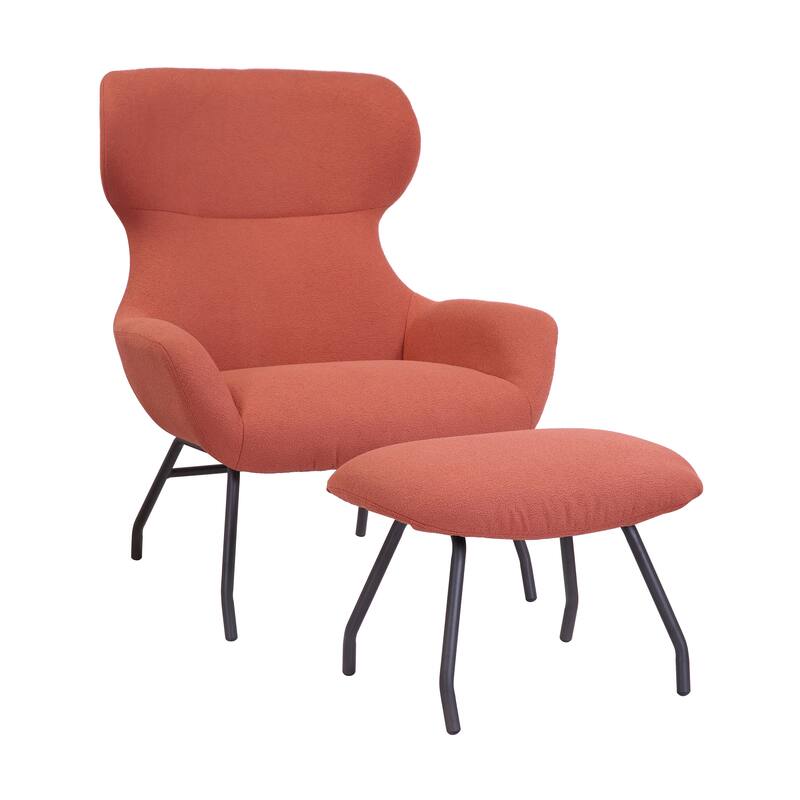 Porthos Home Autry Fabric Wingback Accent Chair and Ottoman Set with Steel Legs - Orange
