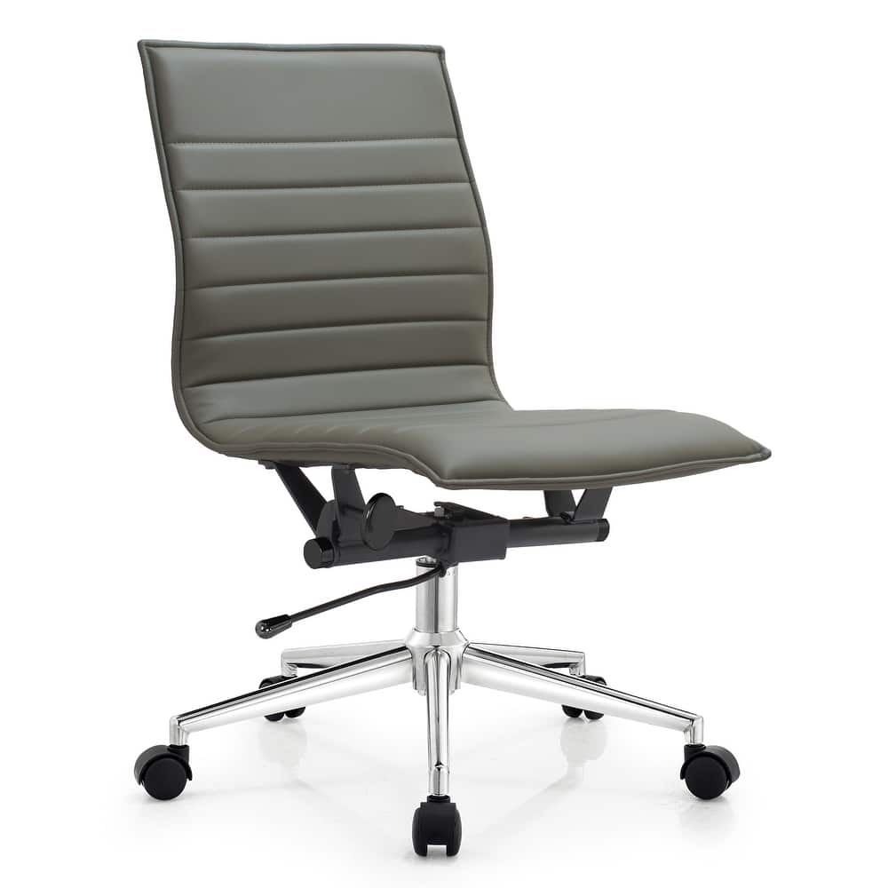 Swivel Mid-back Armless PU Leather Ridded Office Chair With Wheels For Conference Room Hotel Task Work Computer Executive