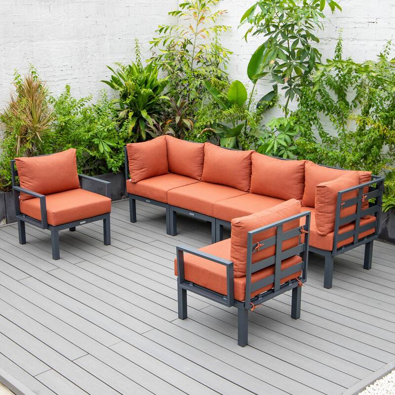 Chelsea 6-Piece Outdoor Patio Sectional Set in Black Aluminum with Removable Cushions for Backyard Garden and Patio Deck