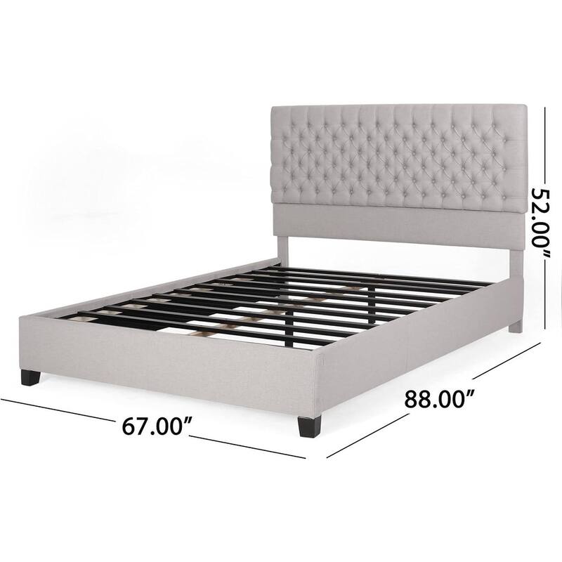 Queen Size Upholstered Platform Bed with Button-tufted Headboard for Bedroom