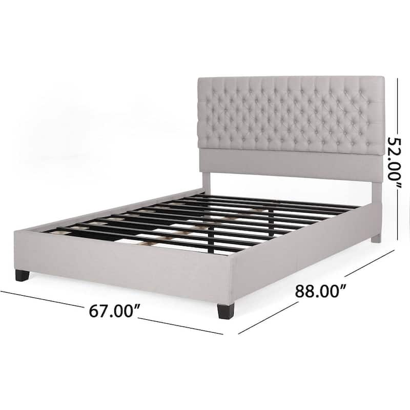 Roomfitters Fully Upholstered Platform Bed with Tufted Headboard, Queen Size