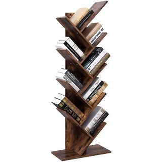 YITAHOME Leaning Bookshelf Rack 9 Tier Tree Bookcase Shelf Storage Brown Wood 