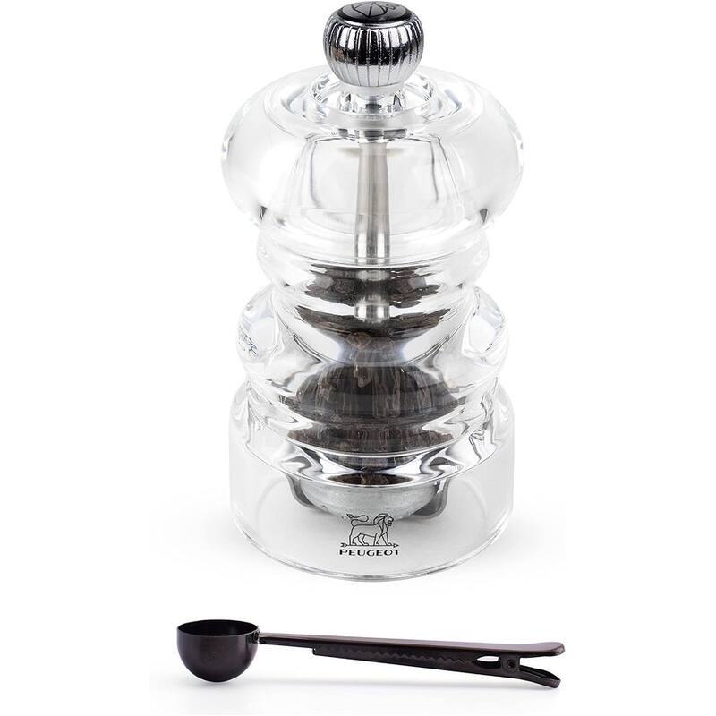 Peugeot - Nancy Acrylic Manual Pepper Mill - Transparent Adjustable Grinder Gift Set- With Stainless Steel - Clear - 2 Piece