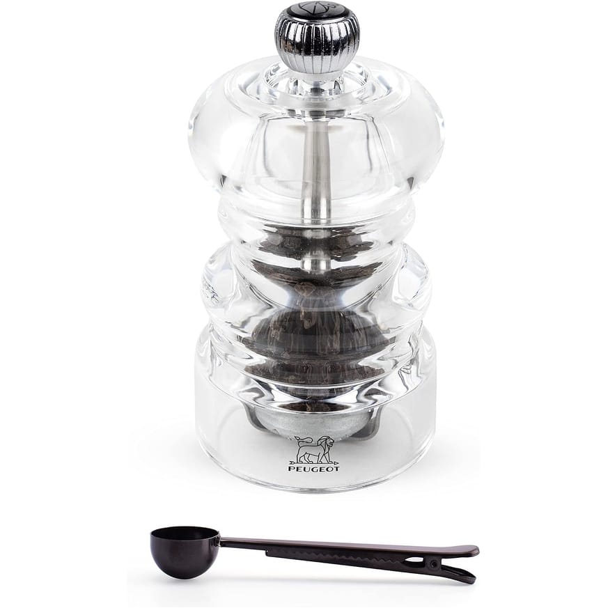 Peugeot - Nancy Acrylic Manual Pepper Mill - Transparent Adjustable Grinder Gift Set- With Stainless Steel