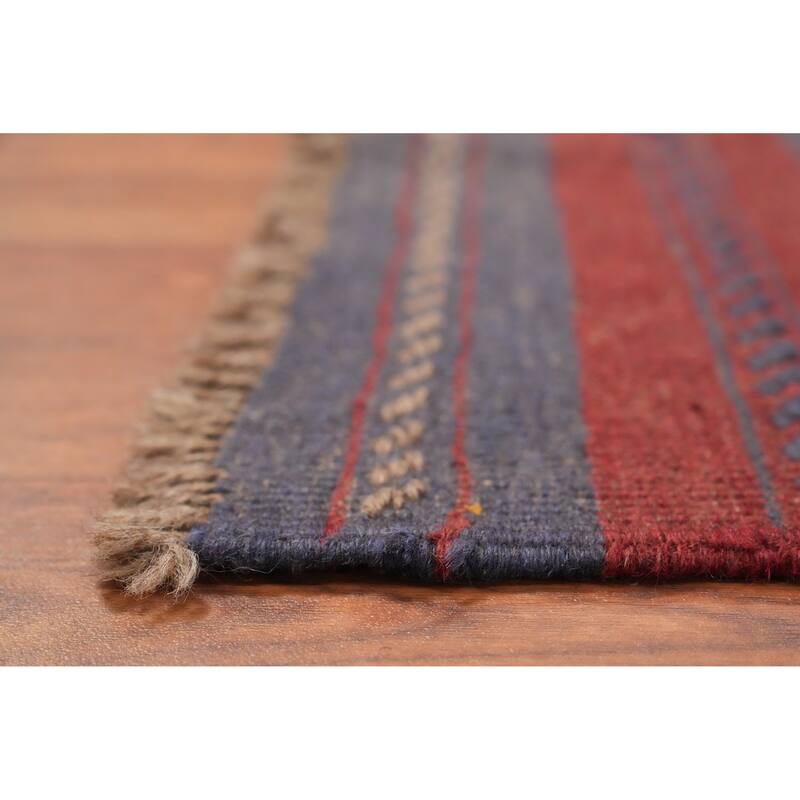 Hand Knotted Oriental 100% Wool Carpet Traditional Tribal Navy Blue & Blues Balouch Runner Rug - 7' 10'' X 1' 11''