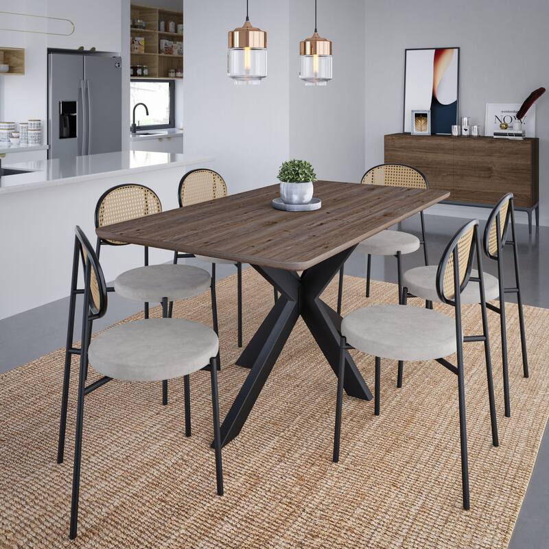 Ravenna Modern 63" Rectangular Dining Table with Solid Wood Top & X-Shape Metal Legs for Home Kitchen Dining Room