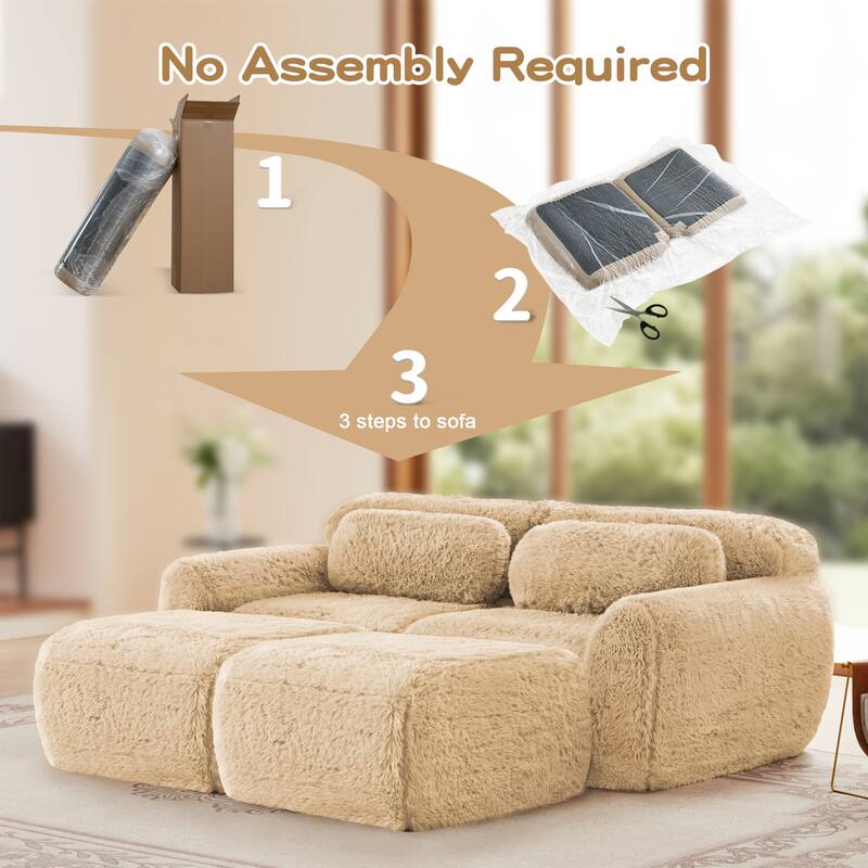 Roomfitters 80" Soft Plush Boneless Sofa with Chaise, No Assembly 32D Sponge Couch