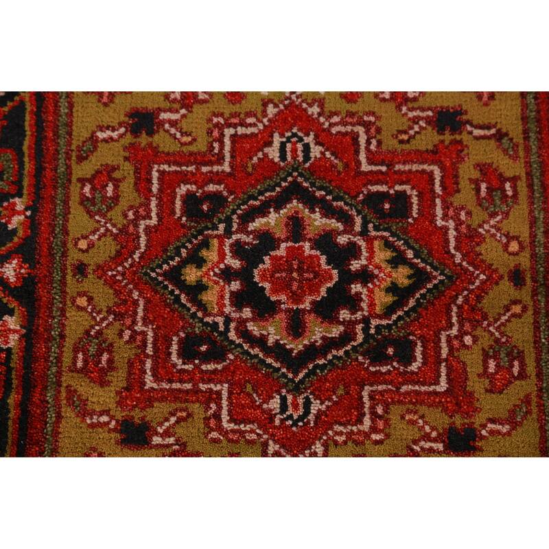 Hand Knotted Oriental 100% Wool Carpet Traditional Geometric Yellow & Gold Heriz (serapi) Runner Rug - 7' 11'' X 2' 7''