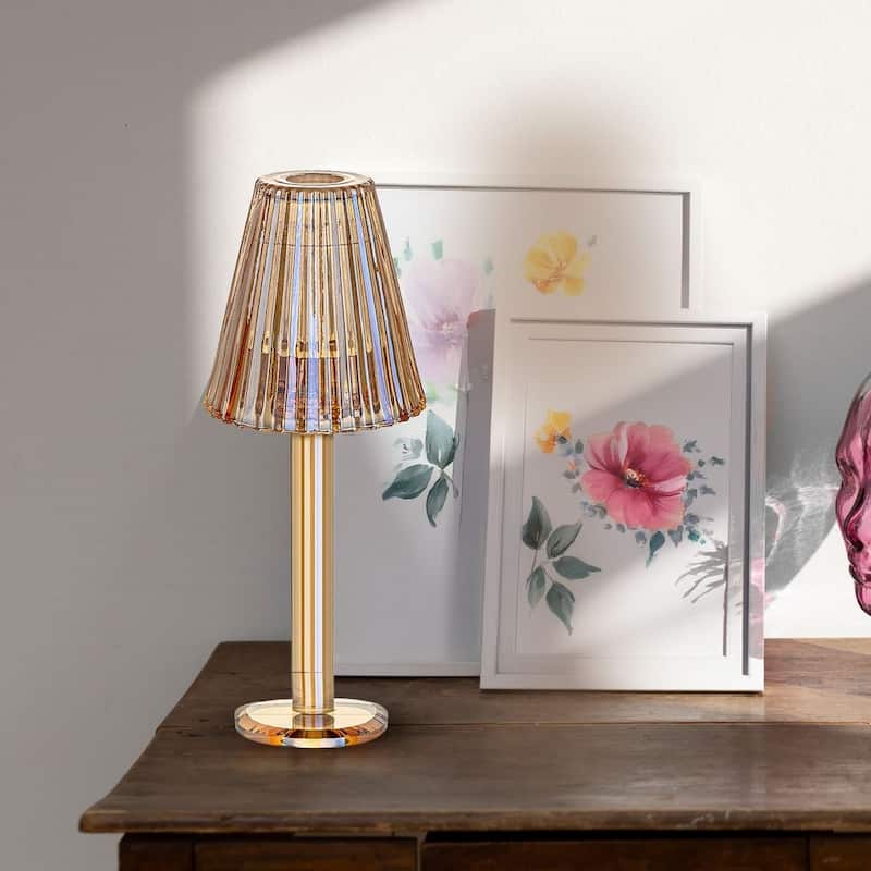 Lya 12" Crystal Glass Candle Lamp With Glass Shade - Brown