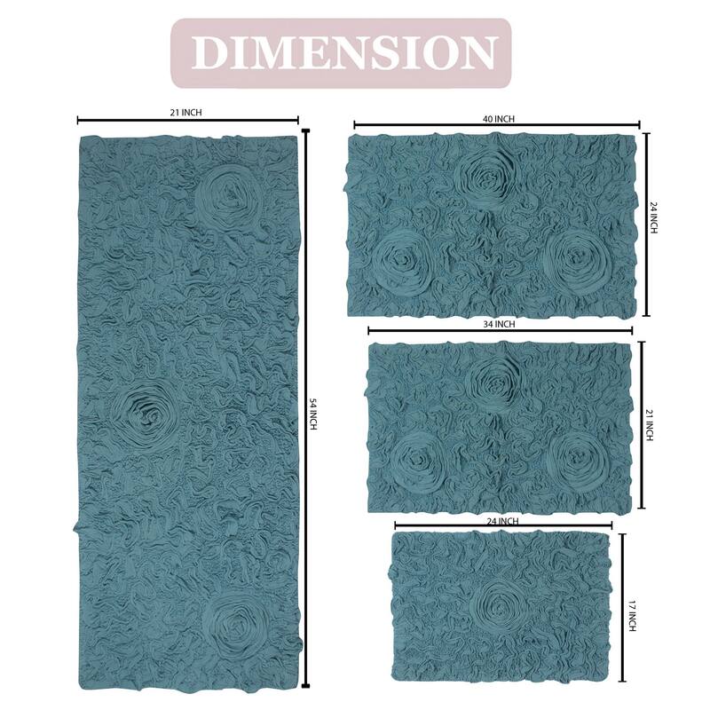 Home Weavers Modesto Collection 100% Cotton Bath Rug, Non-Slip Bath Rug, Extra Soft, Machine Wash, 4 Pcs Set with Runner