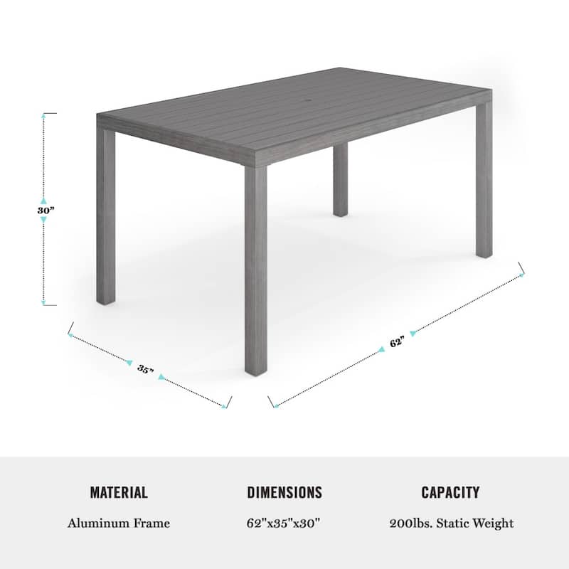 Martha Stewart 62" All-Weather Patio Dining Table with Umbrella Hole - 62"D x 35"W x 30"H