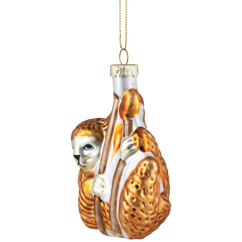 Sloth with Bamboo Glass Christmas Ornament - 4" - Gold