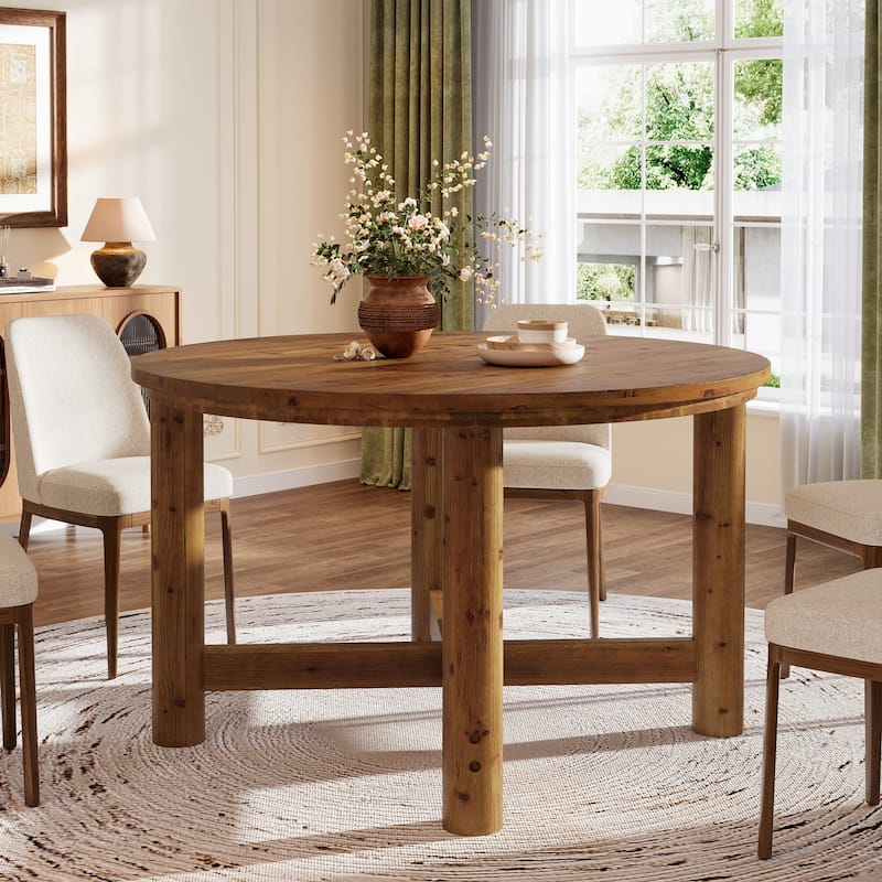 47 Inch Round Dining Table for 4-6, Solid Wood Kitchen Table, Farmhouse Style - 47.24" L x 47.24" W x 29.53" H - Dark Brown