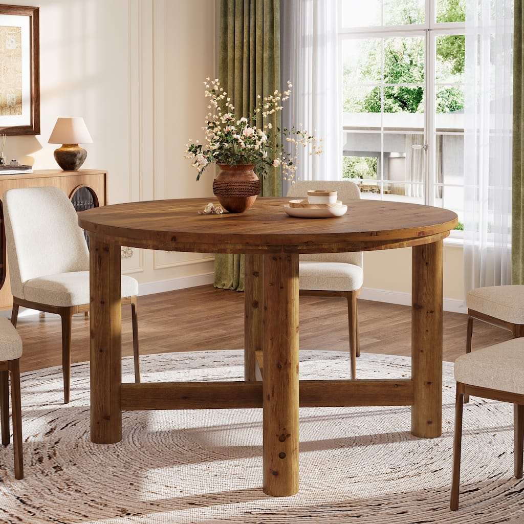 47 Inch Round Dining Table for 4-6, Solid Wood Kitchen Table, Farmhouse Style - 47.24" L x 47.24" W x 29.53" H