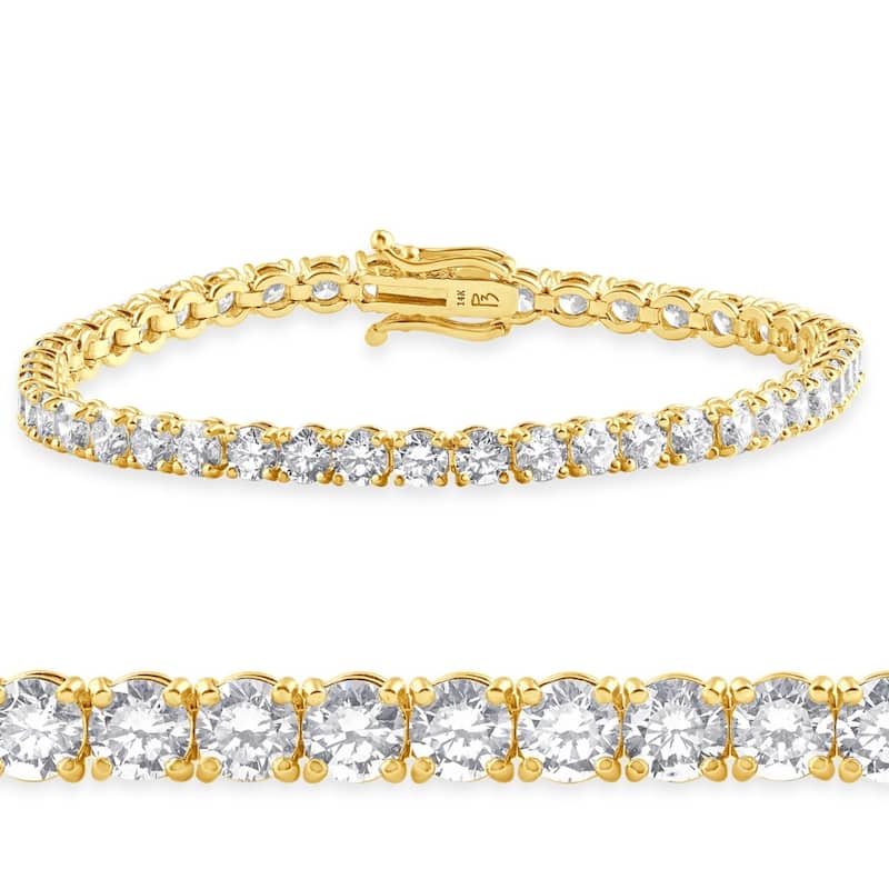 Bliss Diamond 7Ct TW Round Lab Grown Diamond Women's Tennis Bracelet Yellow Gold 7"