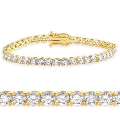 Bliss Diamond 7Ct TW Round Lab Grown Diamond Women's Tennis Bracelet Yellow Gold 7"