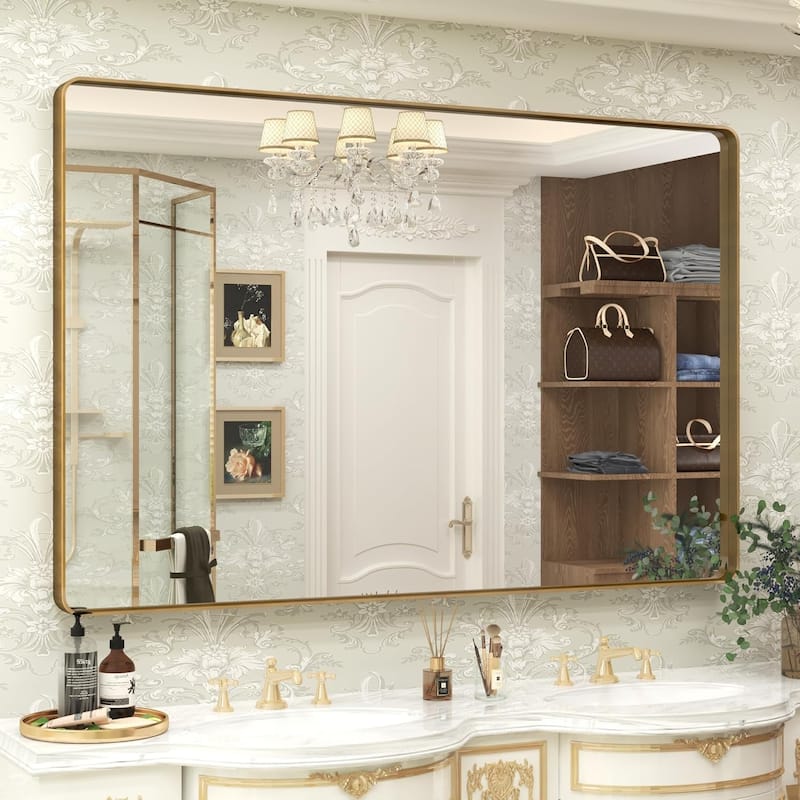 Aluminum alloy Framed Tempered Glass Wall Bathroom Vanity Mirror - 60" x 40" - Gold
