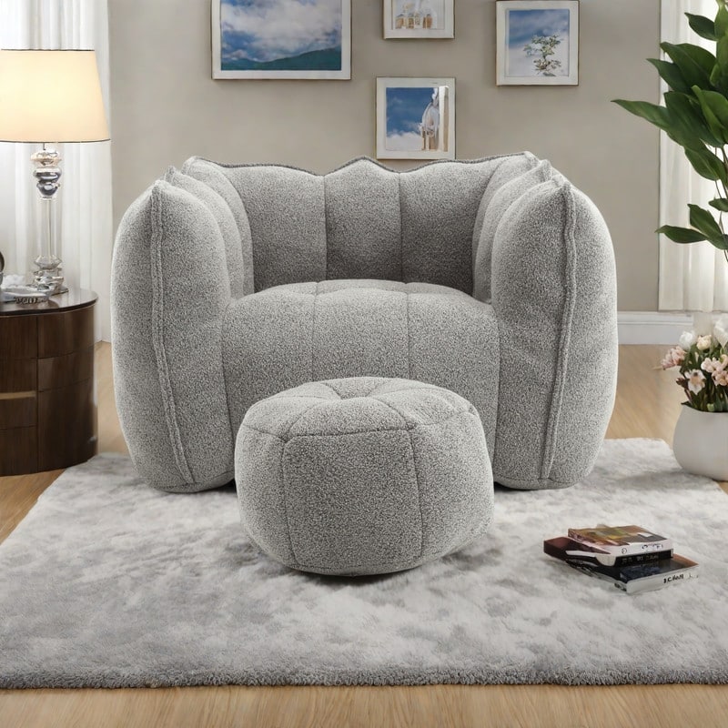 Chenille Bean Bag Chair Sets with Footstool and High-Resilience Foam