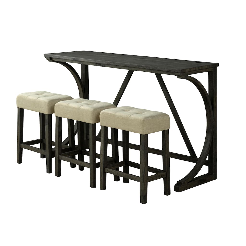 Modern Dining Table W USB 3x Stools Biscuit-Tufted Seat Cushion 3pc Dining Table Set