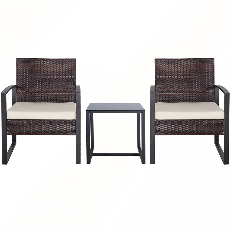 3 Piece Outdoor PE Wicker Furniture Set - Beige