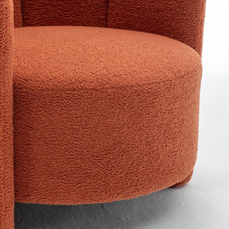 SEYNAR Modern Glam Teddy Fabric Upholstered Round Accent Chair with Flower Shaped Back Design
