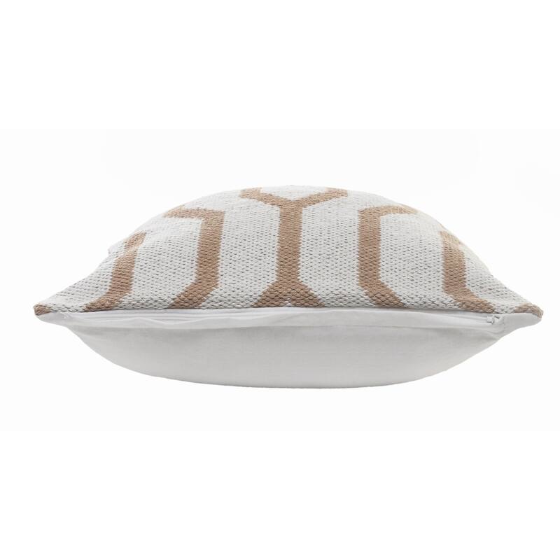 20" Tan and White Geometric Square Throw Pillow