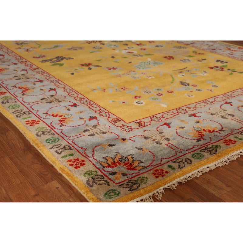 Floral Yellow Heriz Serapi Indian Area Rug Hand-Knotted Wool Carpet - 7'9" x 9'11" - 7'9" x 9'11" - Yellow