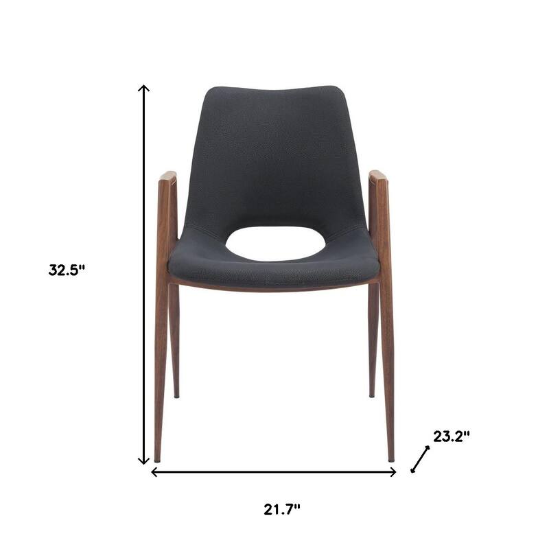 HomeRoots Set of Two Black And Brown Upholstered Faux Leather Open Back Dining Arm Chairs - 21.7