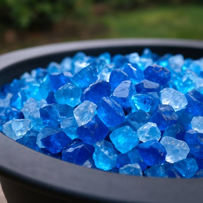 Blue Round Reflective Fire Pit Glass - Blue