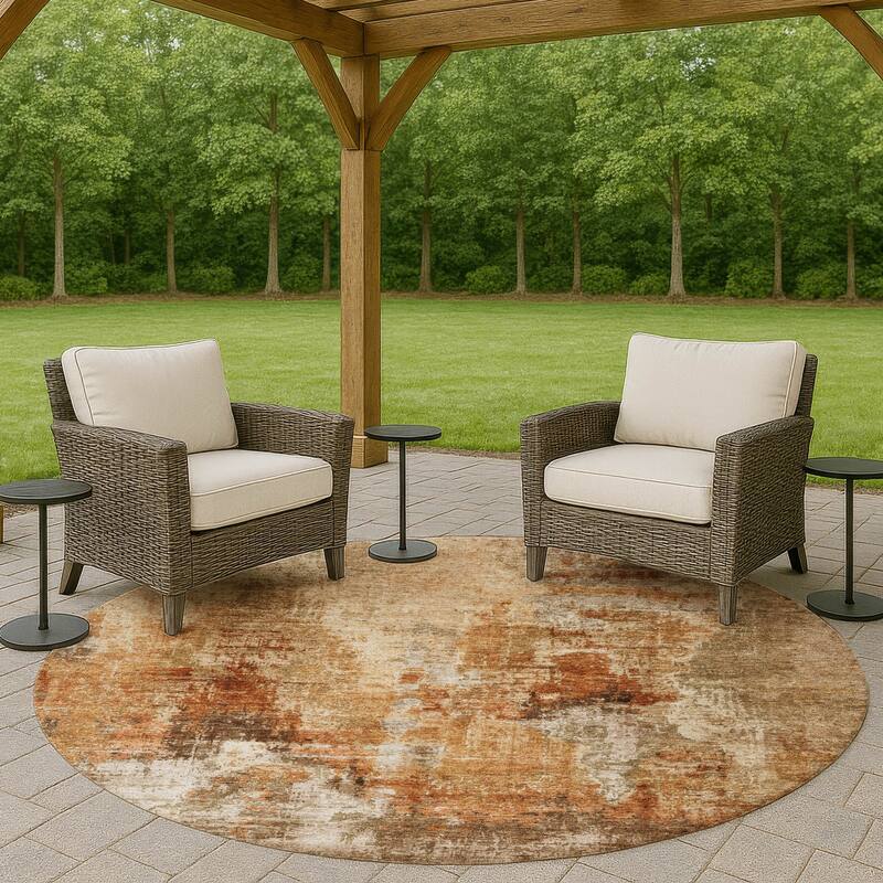Machine Washable Indoor/ Outdoor Abstact Contemporary Chantille Rug - Copper - 8' x 8'