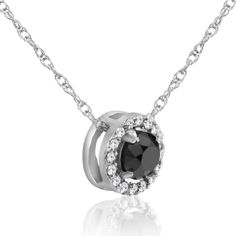 3/8 ct Black & White Diamond Pave Halo Solitaire Pendant Necklace Whte Gold