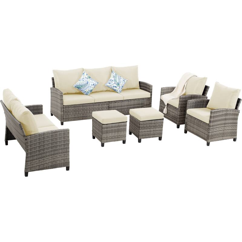 6 PCS Patio Furniture Set, Outdoor Wicker Conversation Sectional Sofa Couch Furniture Sets with Ottomans