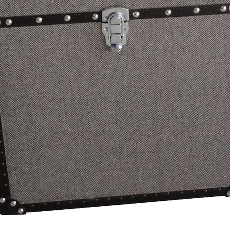 Fabric Upholstered Square Trunk with Nailhead Details, Gray, Set of 2