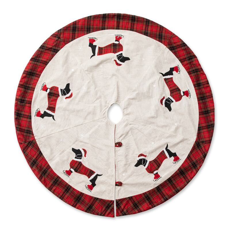 Glitzhome 48"D Traditional Dachshund Happy Holly Days Christmas Tree Skirt With Border - Dachshund