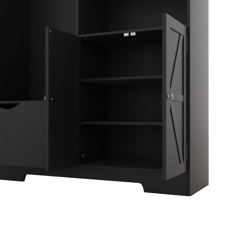 Anmytek Black 5 in 1 Hall Tree Entryway Storage Organizer with Shoe Bench Hooks Cabinet