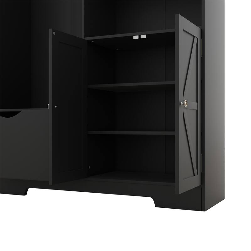 Entryway Cabinet Hall Tree Cabinet Shoe Cabinet with Bench and Coat Hooks, Storage Cabinet Coat Rack