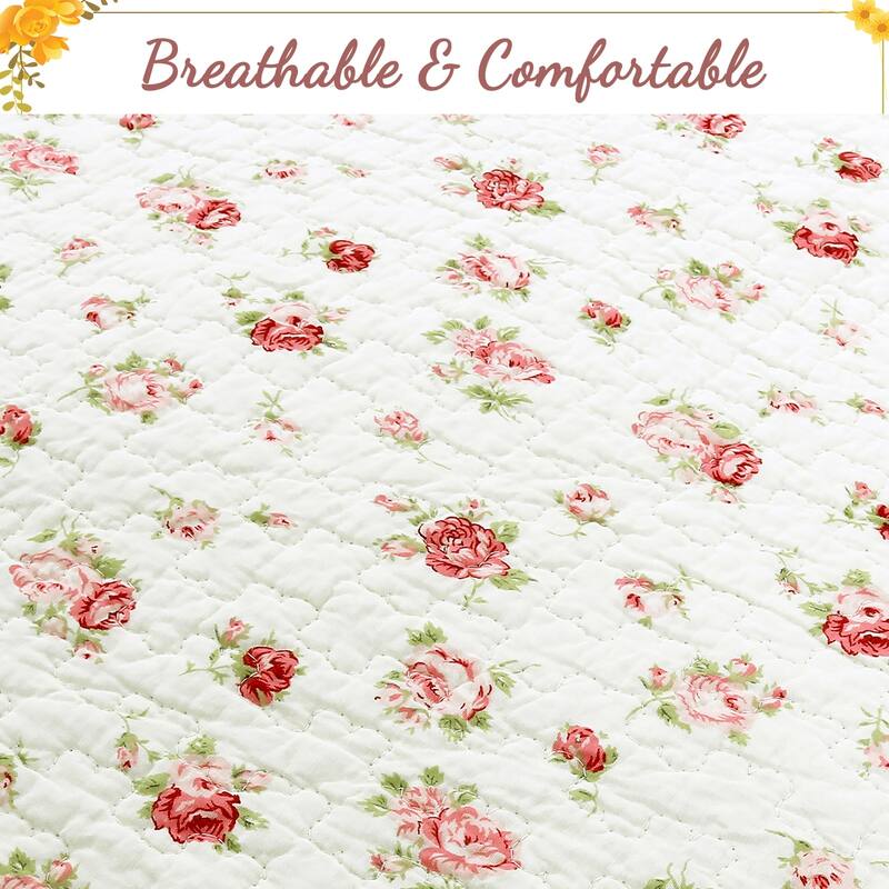 Pink Rose Garden 3-Piece King-size Quilt Bedding Set