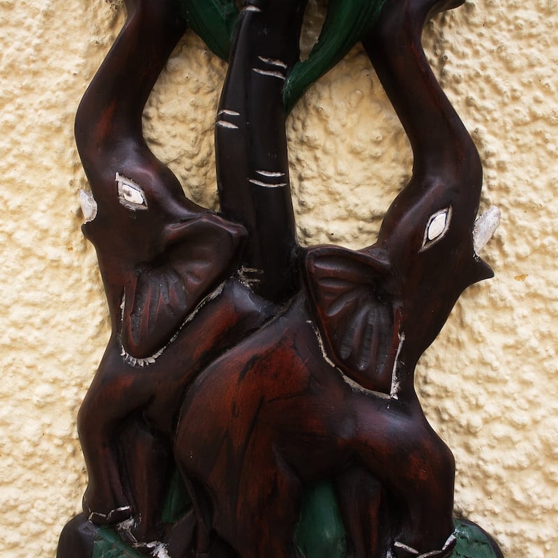 Novica Handmade Elephant Couple Wood Wall Accent