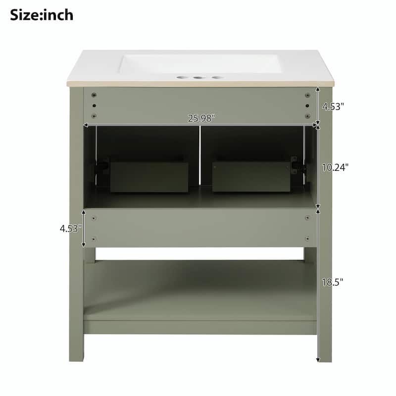 30-Inch Bathroom Vanity with Ceramic Sink and Versatile Storage