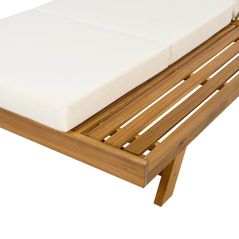 One-sided Open Storage Lounge Chairs Outdoor Patio Acacia Wood Chaise Lounge with Adjustable Backrest & Water-repellent Cushions