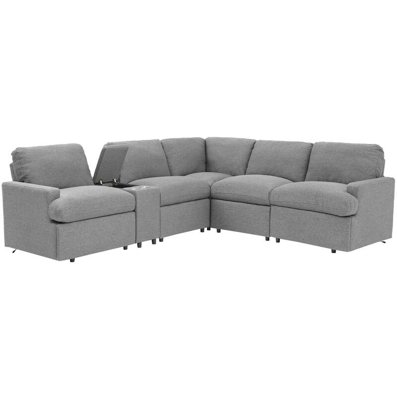 Roomfitters Power Recliner Corner Sofa with Storage Box, Cup Holders, USB Ports, and Power Socket, Perfect for Home Theater
