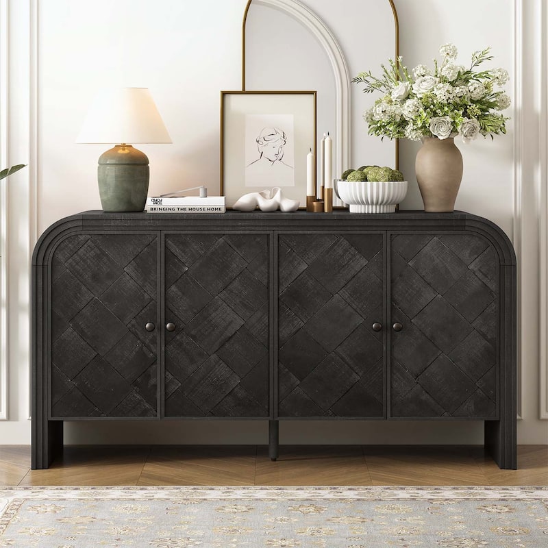Contemporary Sideboard Cabinet with Woven Wood Slat Doors,for Hallways,Living Rooms,Studies,and Corridors