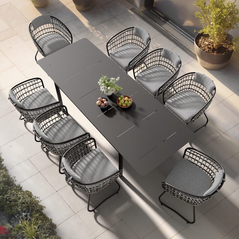 7/9PC Outdoor Aluminum Expandable Patio Dining Sets Extension Table with Rattan Chair