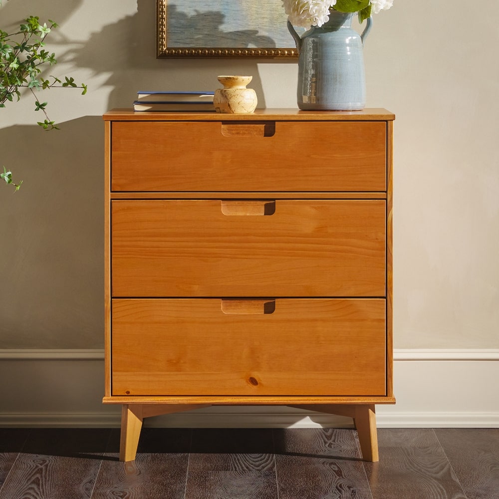 Walker Edison Mid-Century Solid Pine 3-Drawer Storage Chest