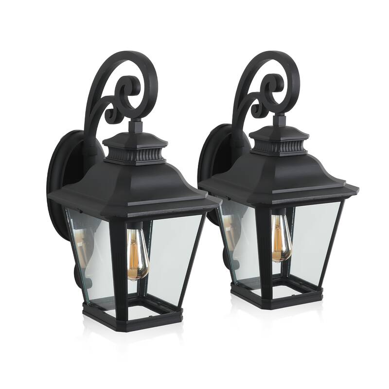 14inch 2-Pack Black Outdoor Wall Lanterns with Clear Glass Panels