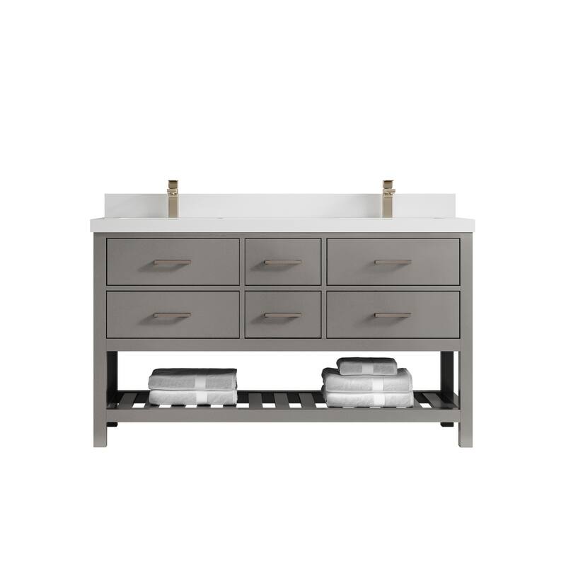 Willow Collections 60 in. W x 22 in. D Parker Double Sink Bathroom Vanity with Countertop - 2" White Quartz - Elephant Skin Gray