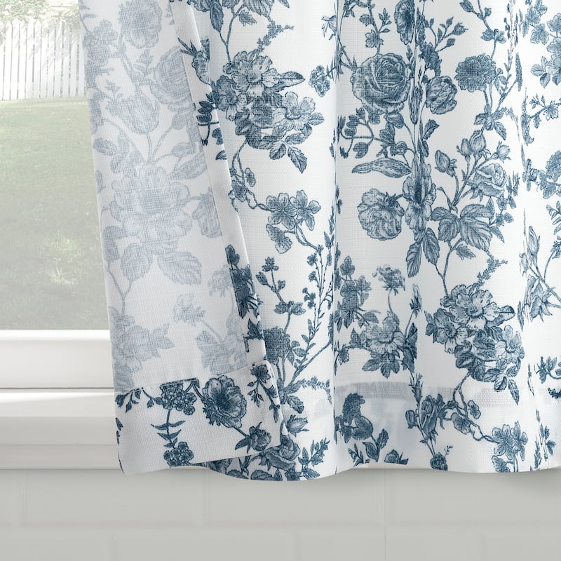 No. 918 Elara 2-pack Tonal Botanical Semi-Sheer Rod Pocket 2-Piece Kitchen Curtain Tier Pair