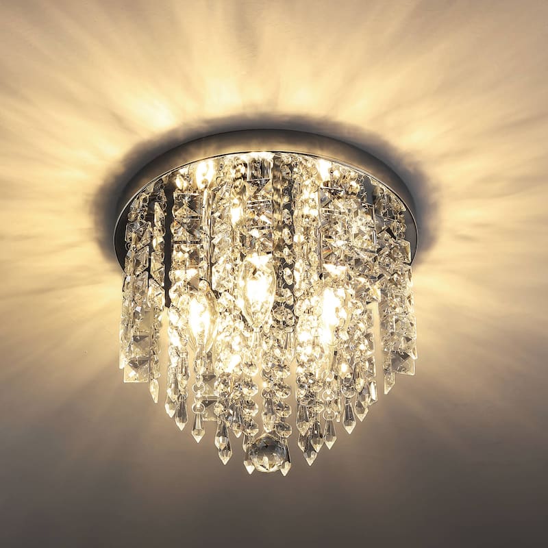 Modern Flush Mount Crystal Ceiling Light - Chrome